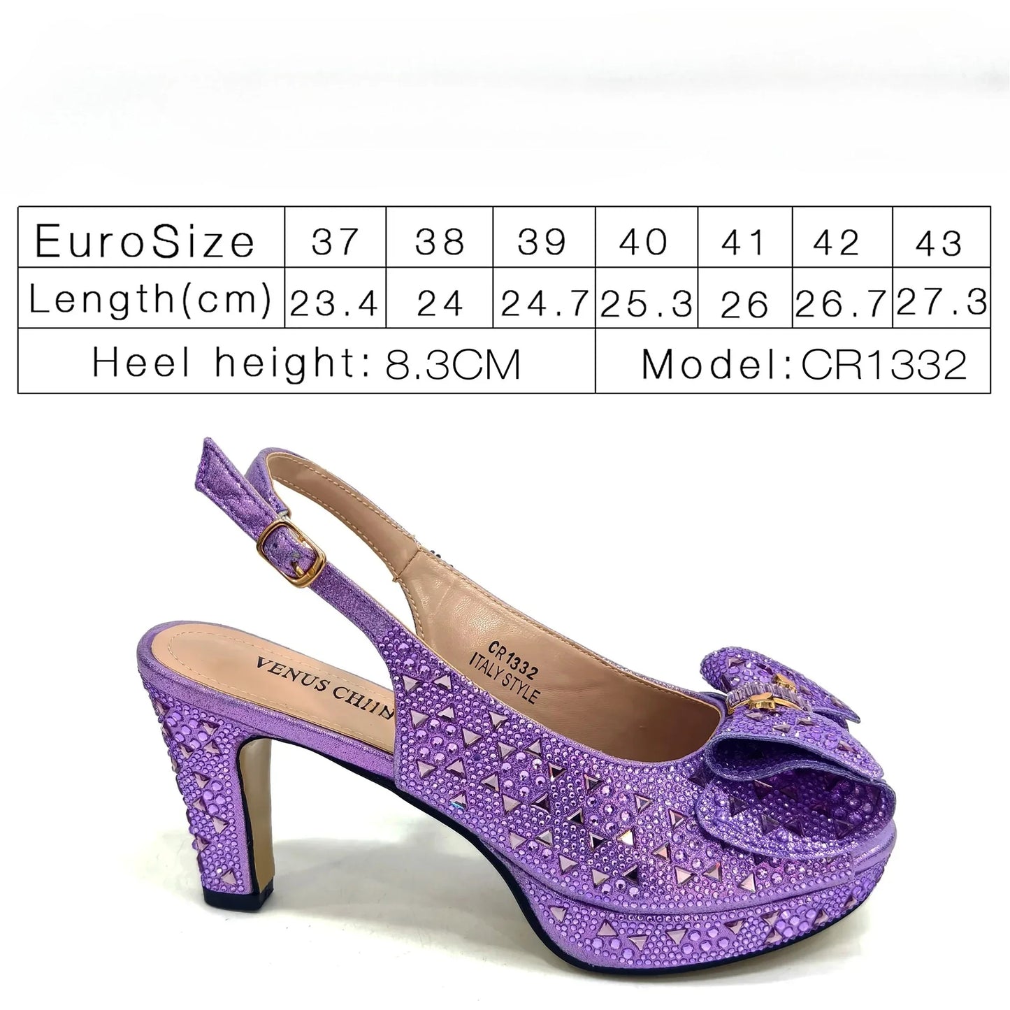Conjunto de Sandálias de Salto Alto Peep Toe e Bolsa Chic Roxa Clara com Strass para Mulheres – Sapatos de Festa Italianos Elegantes Perfeitos para Casamentos