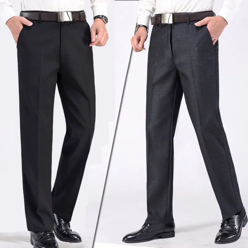 High Waist Men's Suit Pants High Quality Summer Straight Business Autumn Dress Formal Pants Big Size Classic Trousers YYQWSJ