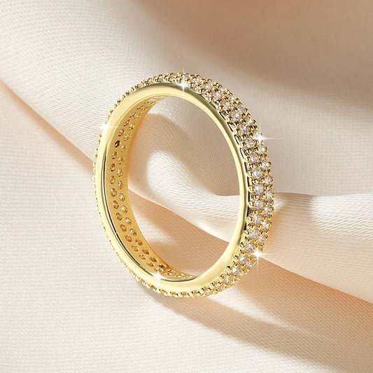 Sparkling 1.3mm D Color Full Moissanite Eternity Ring 14k Gold Filled Double-row Finger Bands GRA Cerified Rings for Womem