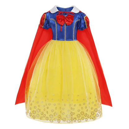 Vestido Laranja Disney Princesa Cosplay de Manga Curta Fofo com Renda para Meninas + Capa + Conjunto de Acessórios Presente de Aniversário