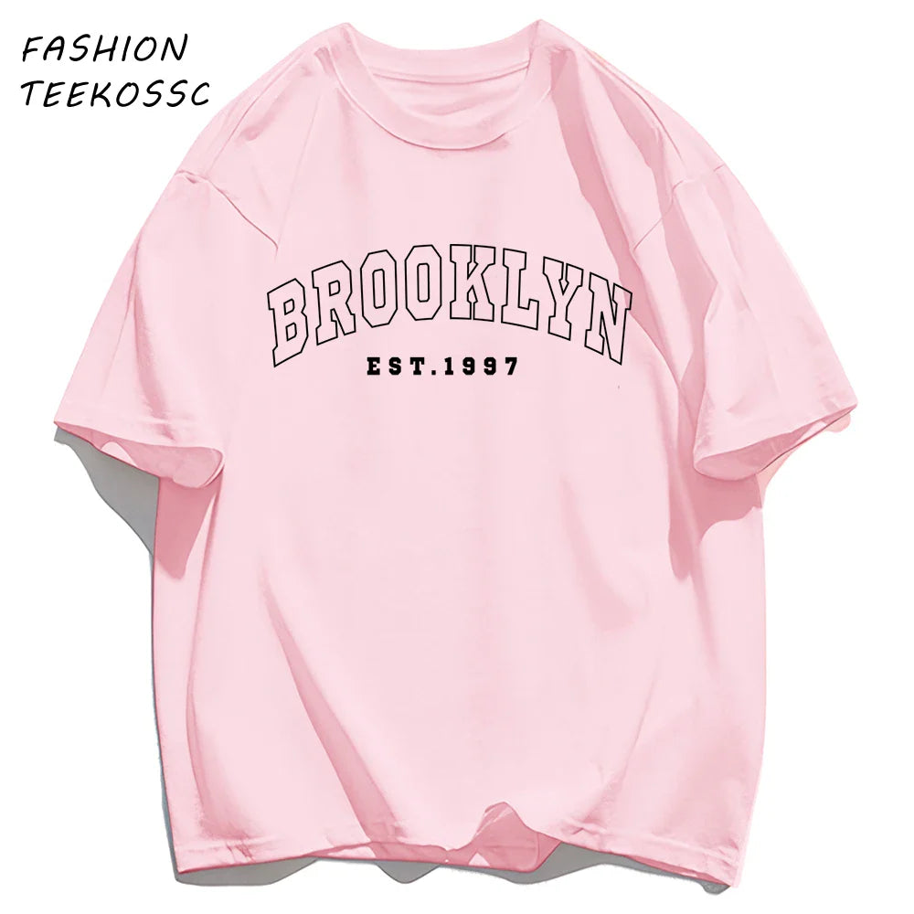 Brooklyn Est 1997 City Usa Printing Men T-Shirt Summer Casual T Shirts All-Match Crewneck Tops Oversized Soft Streetwear