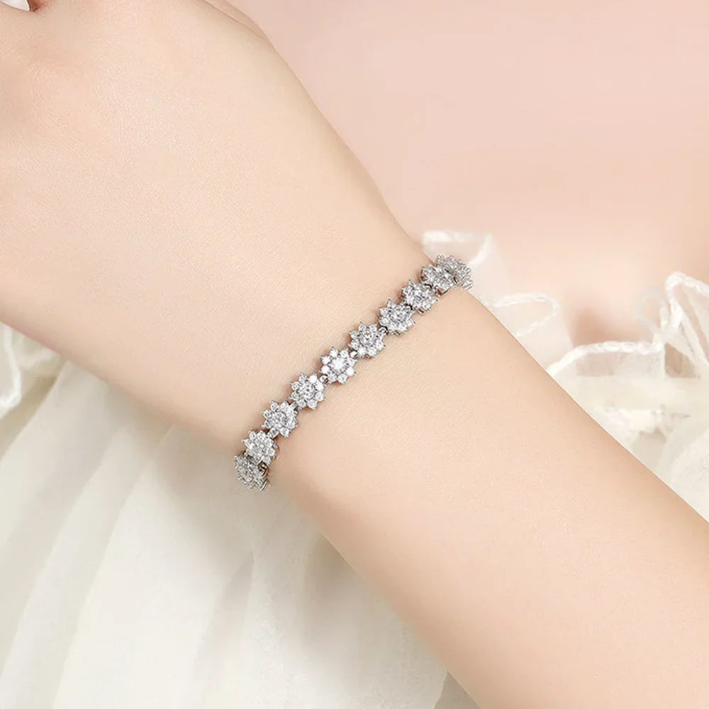 Full Moissanite Tennis Bracelet For Woman S925 Silver Certified Lab Diamond Flower Shape Bracelet Party Fine Jewelry
