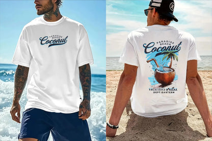 2026 new Men's cotton T-shirt with beverage pattern - perfect for wearing on the beach in summer.
