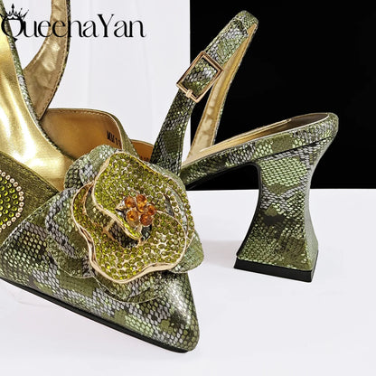 Elegant Lilac Color Women's Heels Handbag Set Rhinestone Embellished Designer Shoes for Weddings Special Events