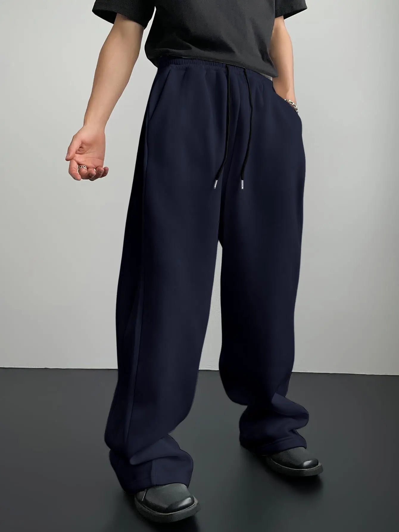 2025 men's wide leg sweatpants, European and American men's and women's sweatpants, waist drawstring straight leg loose casual s