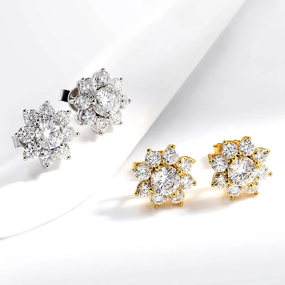 2.88CT  Certified Sunflower Full Moissnaite Diamond Stud Earring 925 Sterling Silver Plated 18k White Gold Stud Ear for Women