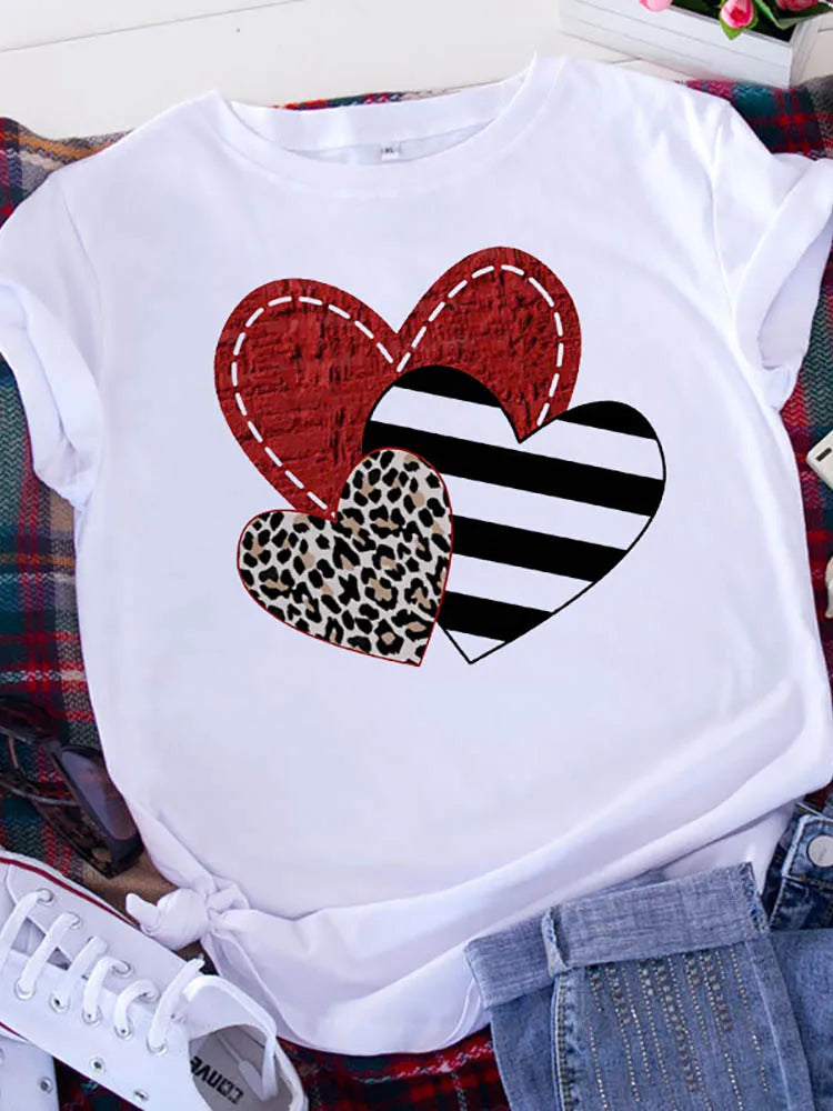 American Retro Letters Love White T-shirt Women Short Sleeve Round Neck Loose Large Size Casual Top Oversized