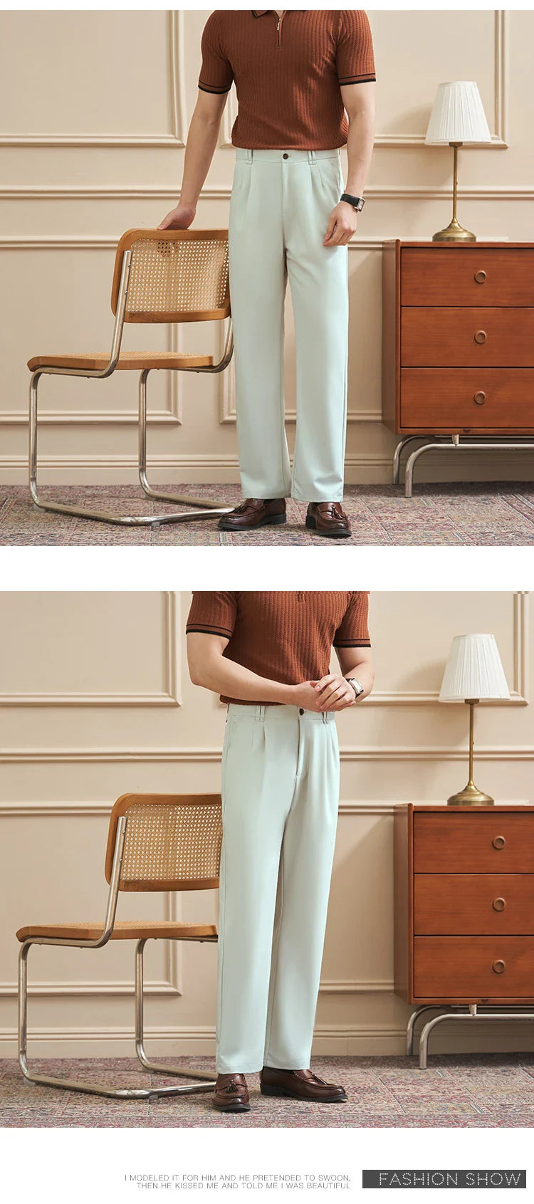 Men‘s Slim-Straight Fit Trousers for Spring & Summer Slim Fit Daily Work Trousers, Solid Color Street Suit Trousers