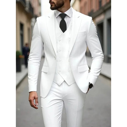 ManSuitOutfit Thin Simple Solid Color Single-breasted Male Suits British Style Long Sleeve Pocket MenSet wedding suits for men