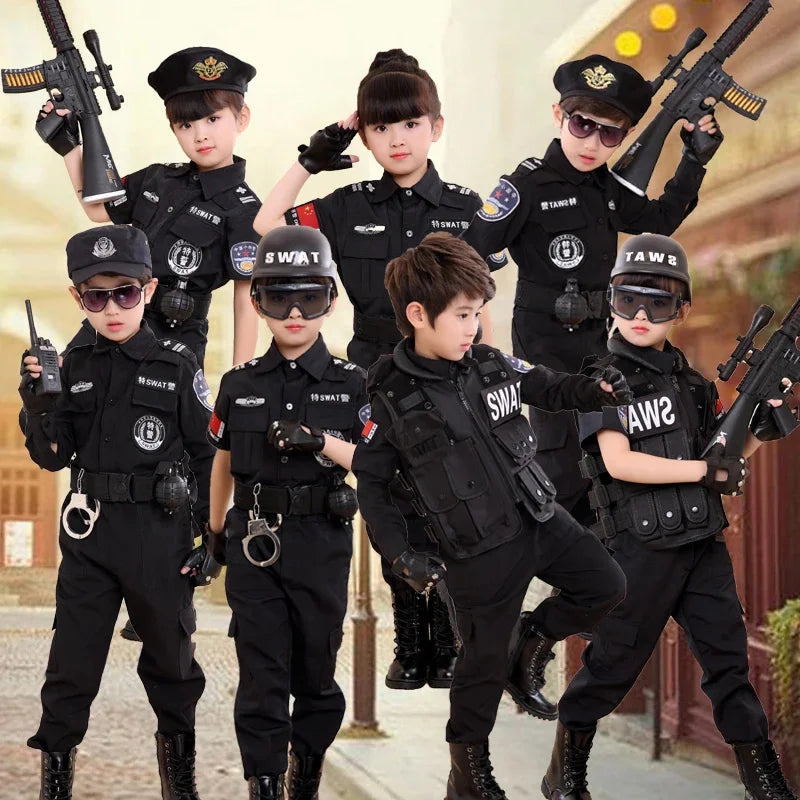Children Halloween Policeman Cosplay Costumes Kids Carnival Police Uniform 110-160cm Boys Army Policemen Soldier 7 Pcs/Sets