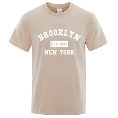 Brooklyn Est. 1631 New York Letter Print T-Shirt Man Casual Loose T-Shirts Summer Cotton Tops Fashion Breathable Tee Clothing