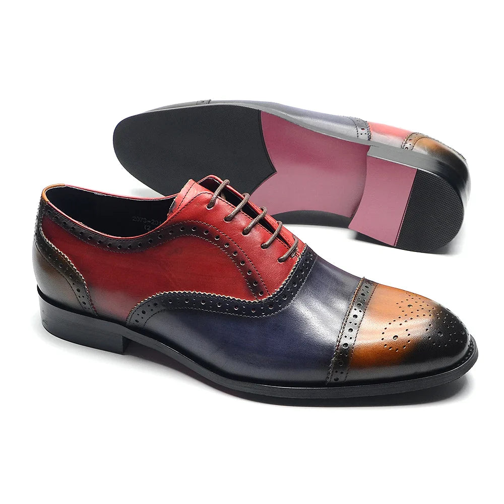 Luxury Italian Men's Wedding Dress Shoes Genuine Leather Cap Toe Lace-up Oxfords Lace-up Brogue Black Business Formal Shoes Man