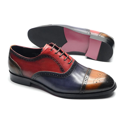 Luxury Italian Men's Wedding Dress Shoes Genuine Leather Cap Toe Lace-up Oxfords Lace-up Brogue Black Business Formal Shoes Man