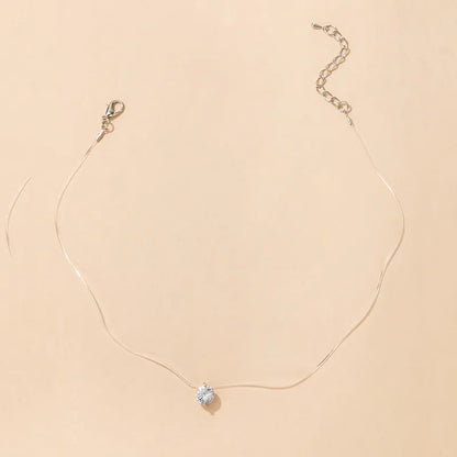 Simple Round Single Rhinestones Pendant Necklaces for Women Trendy Transparent Fishing Line Short Chokers Party Neck Jewelry