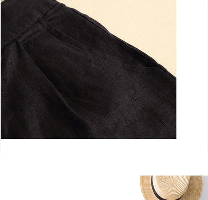 Khaki Solid Casual Linen Cotton Elastic High Waist Wide Leg Button Loose Women's Shorts Korean Fashion Summer Shorts Women 2024