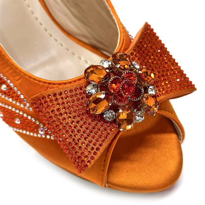 Italian Shoes and Bags Matching Set for Women Bow Rhinestones Peep Toe High Heels Purple Color Nigerian Party 2024