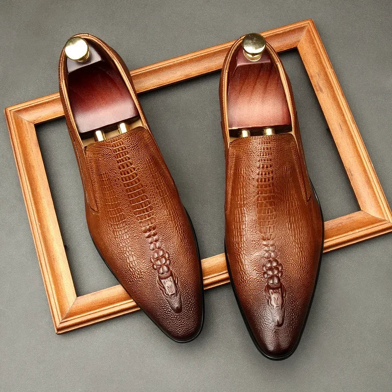 Handmade Mens Wedding Oxford Shoes Black Blue Genuine Leather Flat Dress Shoes Crocodile Pattern Summer Business Formal Loafers