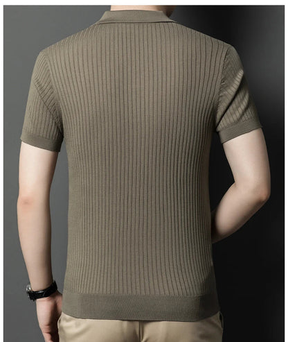 Mulberry Silk Men's Short-Sleeved Shirt, Slim Fit Summer Business Gentleman Men's Polo Shirt in 2024, High-End Knitwear