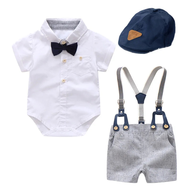 Kid Boy Formal Birthday Outfit Suit Toddler Gentleman Wedding Striped Vest Shirt 1-6 Years Baby Pants Boys Ceremony Outerwear
