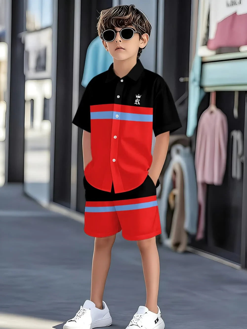 Boys Clothes Casual Colorblock Short Sleeve Shirt + Shorts Kids' Sets and Outfits Outdoor Quick Drying Shirt Casual Children Top