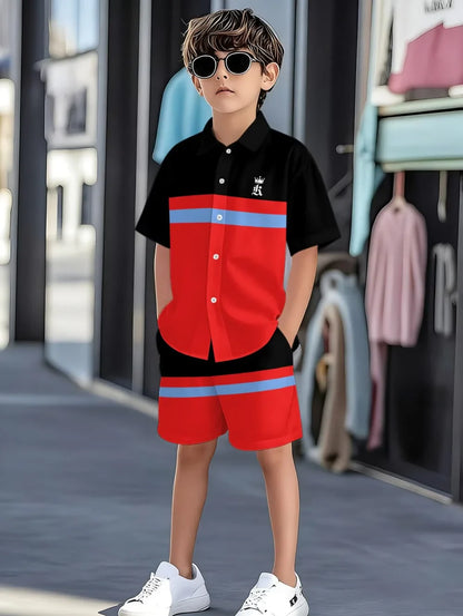 Boys Clothes Casual Colorblock Short Sleeve Shirt + Shorts Kids' Sets and Outfits Outdoor Quick Drying Shirt Casual Children Top