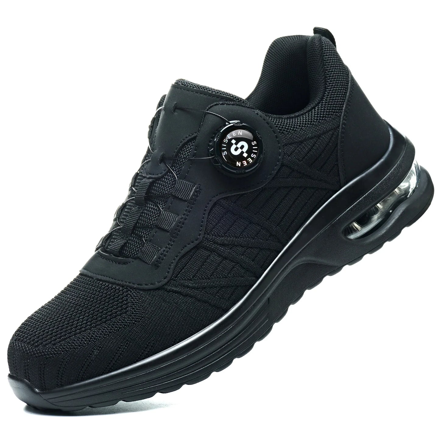 Men's Safety Shoes Steel Toe Anti- Crush Puncture Resistant Kevlar Pure Black Button Air Cushion Lightweight Work Shoes