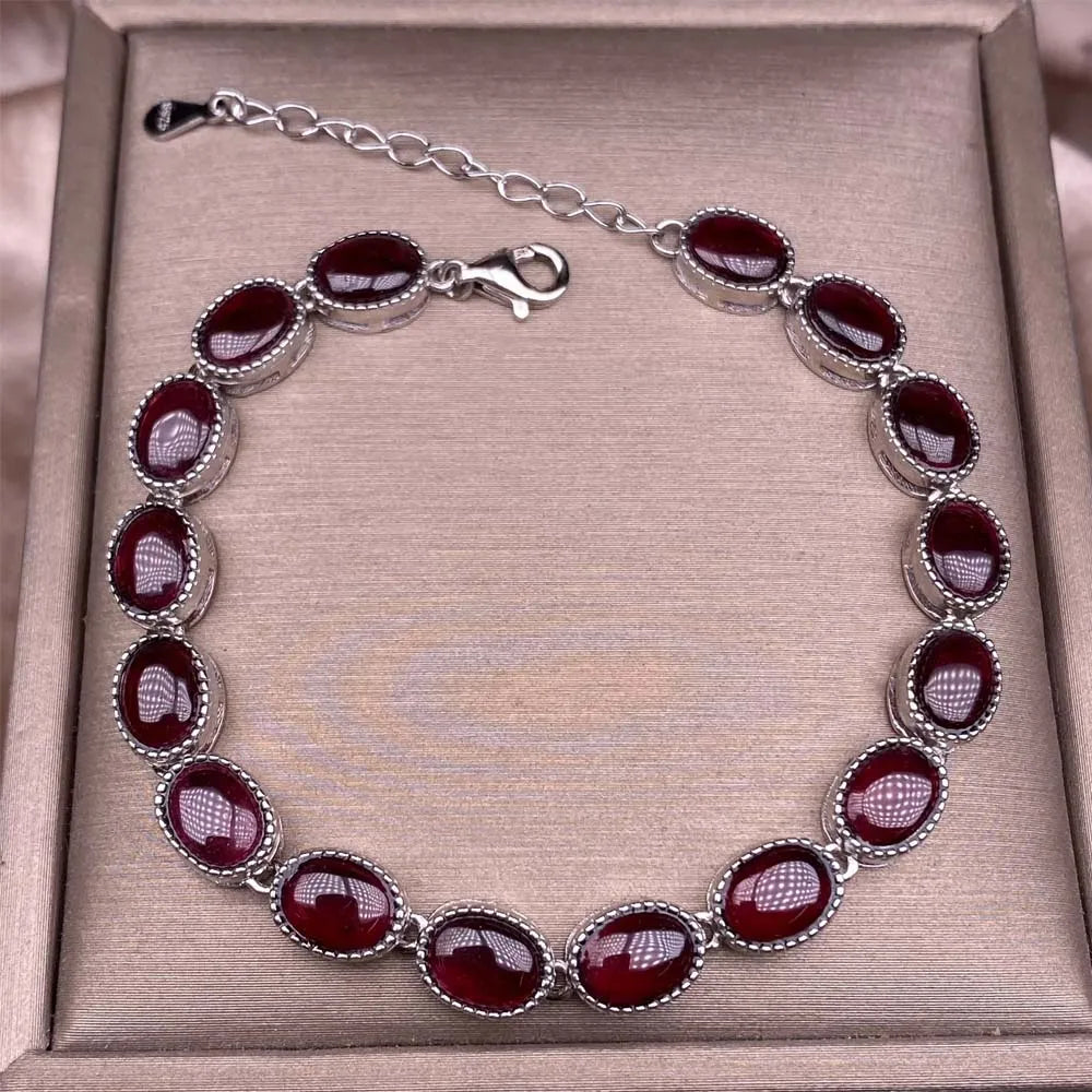 S925 sterling silver bracelet set with 17 natural garnets, simple and elegant women's bracelet jewelry, suitable for daily wear