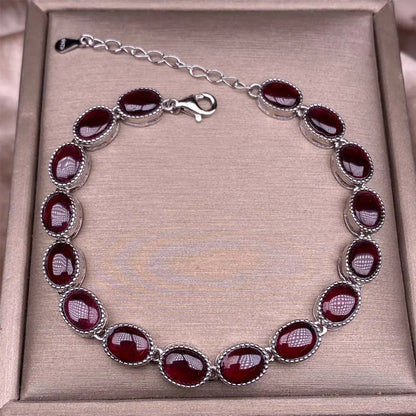 S925 sterling silver bracelet set with 17 natural garnets, simple and elegant women's bracelet jewelry, suitable for daily wear