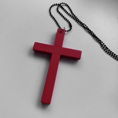 New Gothic Cool Y2K Wood Cross Pendants Necklaces Unisex Black White Red Hip Hop Charm Chain Choker Necklace Fashion Jewelry
