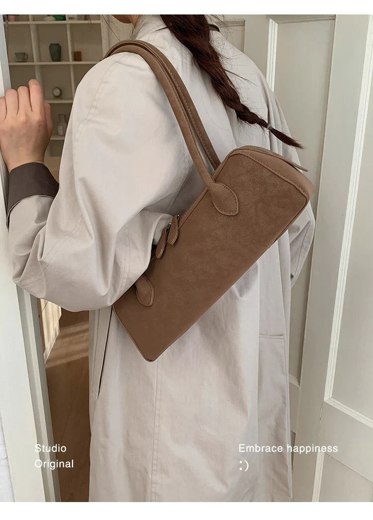 Vintage Suede Long Shoulder Bag 2026 New Women Shoulder Bag Luxury Ladies Handbag Female Commuter Shopping Underarm Bag