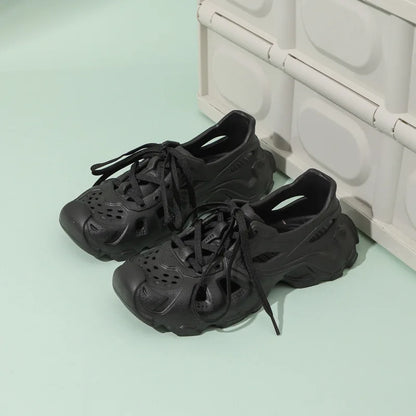 Kids Summer Breathable Comfort Shoes Lightweight Adjustable Strap Slip on Shoes Lace Up Non-slip Thick Bottom Pure Color Sandals