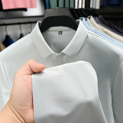 Summer Short Sleeve T-Shirt - Premium Jacquard Spandex, 7A Antibacterial, Seamless, Contrast Color, Split Hem, Wrinkle-Free Polo