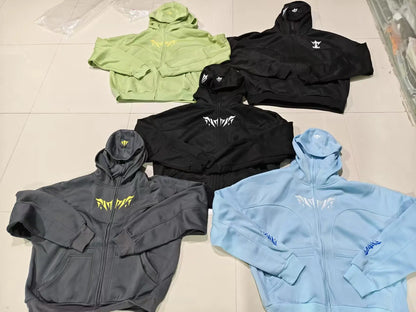 Y2K Vintage Zip up Hoodie Fashion Printed Pattern Double Hat Cold Resistant Design Sweatshirt Oversized Gothic Men Women Clothes