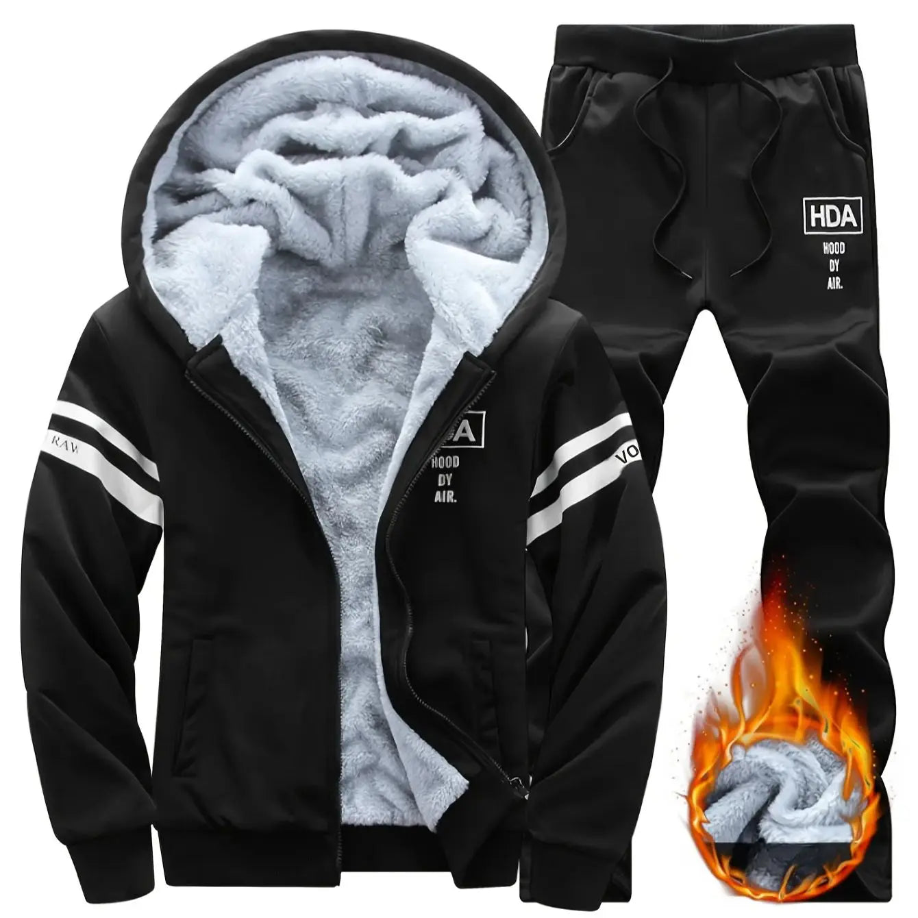 Men's autumn and winter sports and leisure suit set with fleece hoodie, men's autumn and winter thick oversized hooded jacket, t