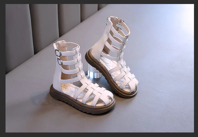 High-top Gladiator Platform Shoes Kids Wedding Party Footwear New Summer Little Girl Children Sweet Princess Long Sandals