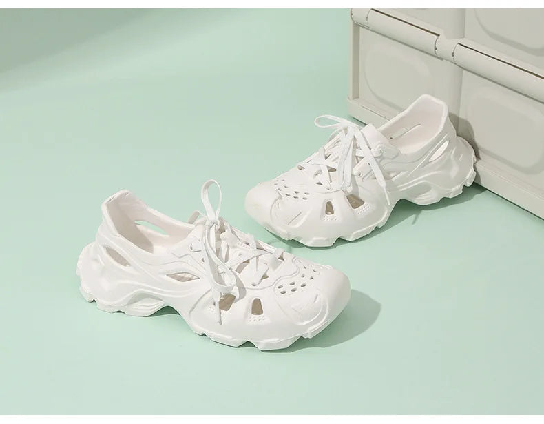 Kids Summer Breathable Comfort Shoes Lightweight Adjustable Strap Slip on Shoes Lace Up Non-slip Thick Bottom Pure Color Sandals
