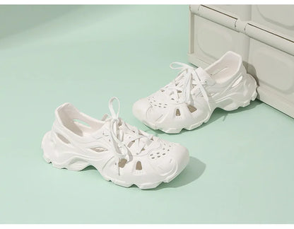 Kids Summer Breathable Comfort Shoes Lightweight Adjustable Strap Slip on Shoes Lace Up Non-slip Thick Bottom Pure Color Sandals