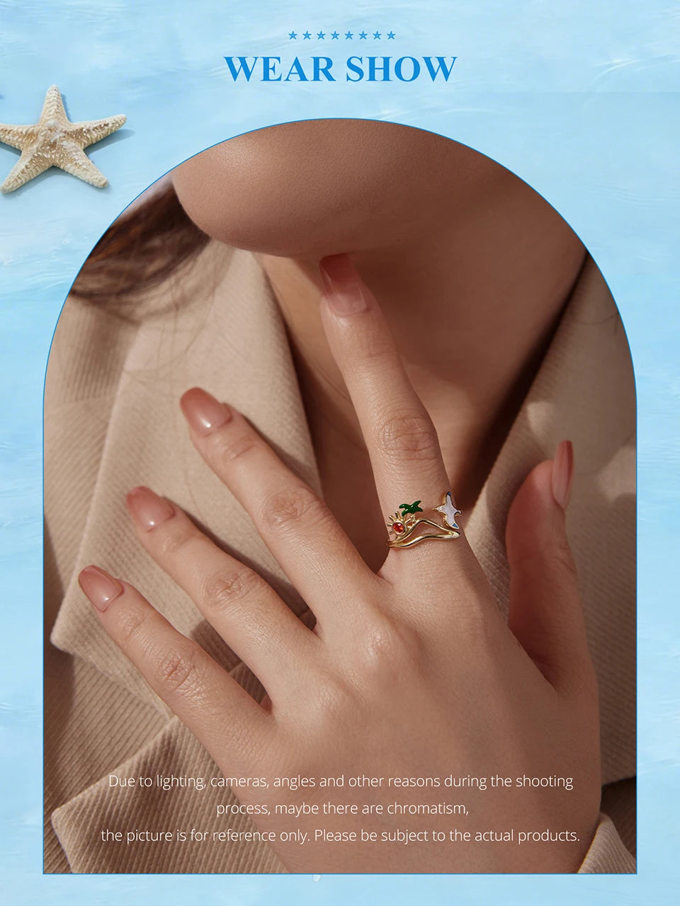 925 Sterling Silver Seagull & Island Open Ring, Adjustable Beach Vacation Rings Boho Style Jewelry with Green Palm