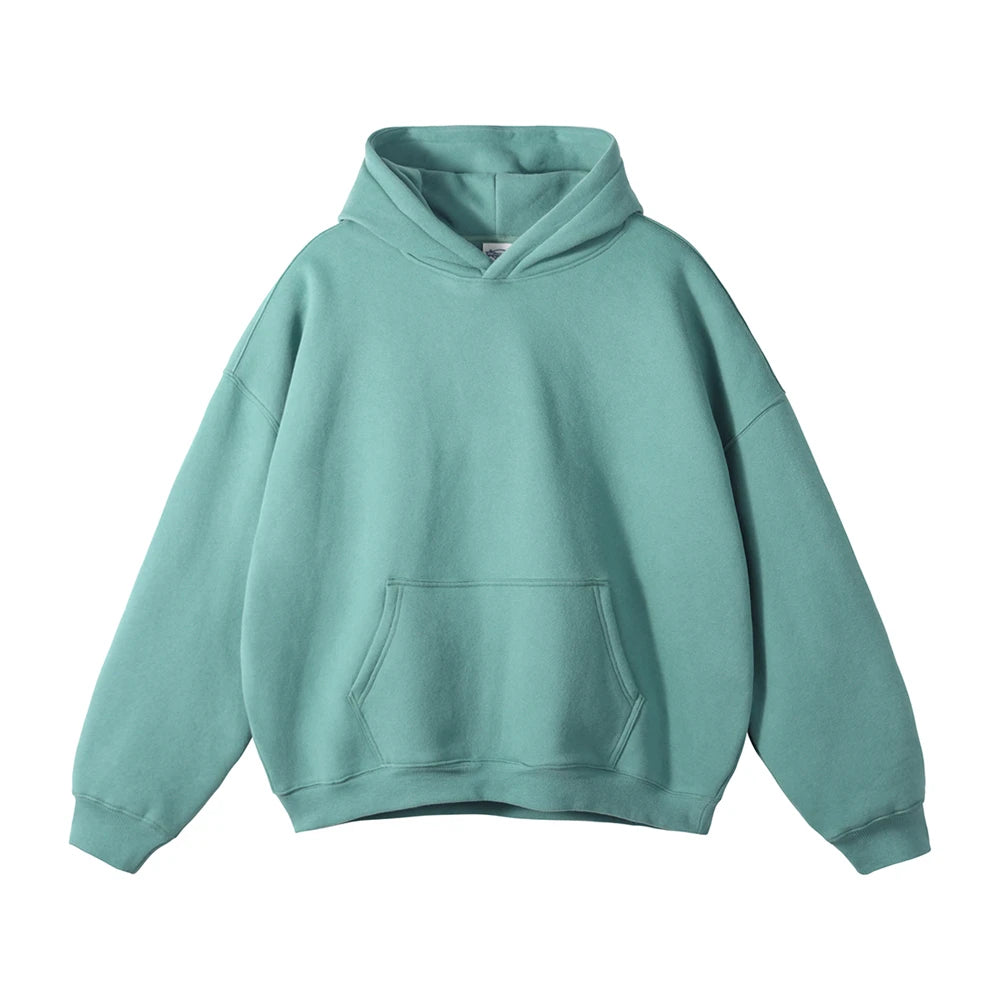 Thick 350gsm Fleece Hooded Hoodies For Men Unisex Winter Oversized Loose Basic Solid Sweatshirts Pullovers Coats HY0631