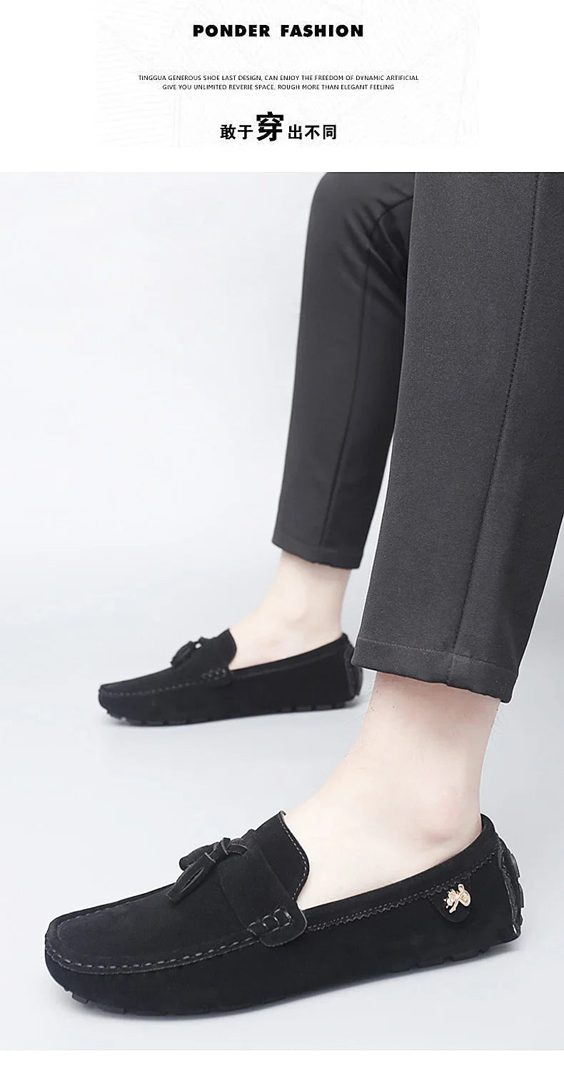 2025 New Beanie Shoes Men's Tassel Frosted Soft Sole Korean Style Easiest for Match Fashion Casual Shoes British Lazy Driving Trbottomy Shoes