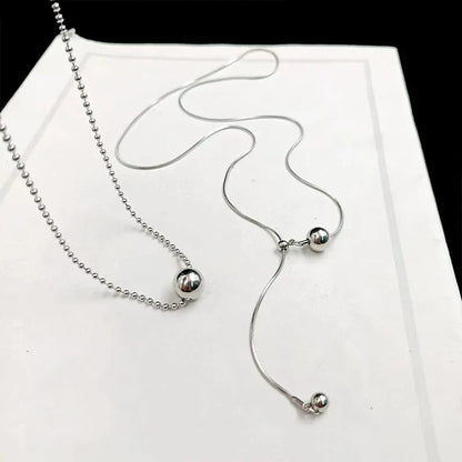 Personality Stainless Steel Beaded Ball Pendant Necklace for Women Silver Color Double Layer Hip Hop Rock Chokers Jewelry