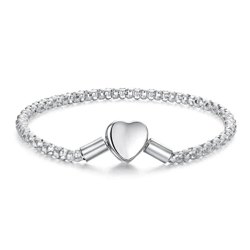 925 Sterling Silver Heart Love 3mm Chain Charm Bracelet for Women, High Quality Bracelet Fit for DIY Beads & Pendant