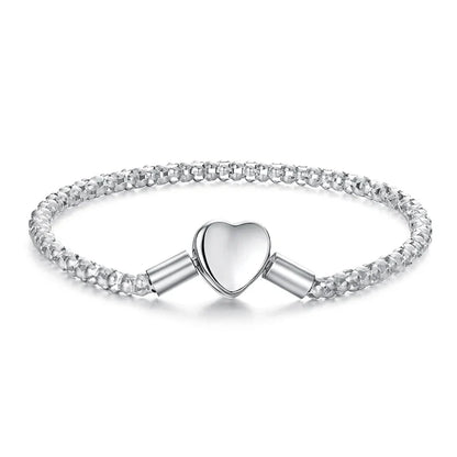 925 Sterling Silver Heart Love 3mm Chain Charm Bracelet for Women, High Quality Bracelet Fit for DIY Beads & Pendant