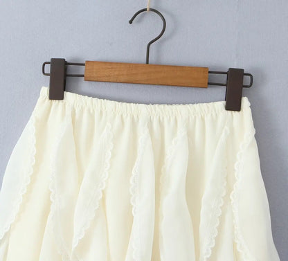 Kawaii Black Mini Skirts Women Summer 2025 Japanese Y2k Fashion Ruched Skirts Vintage Clothes Kawaii Ruffle Skirts Lace Trim