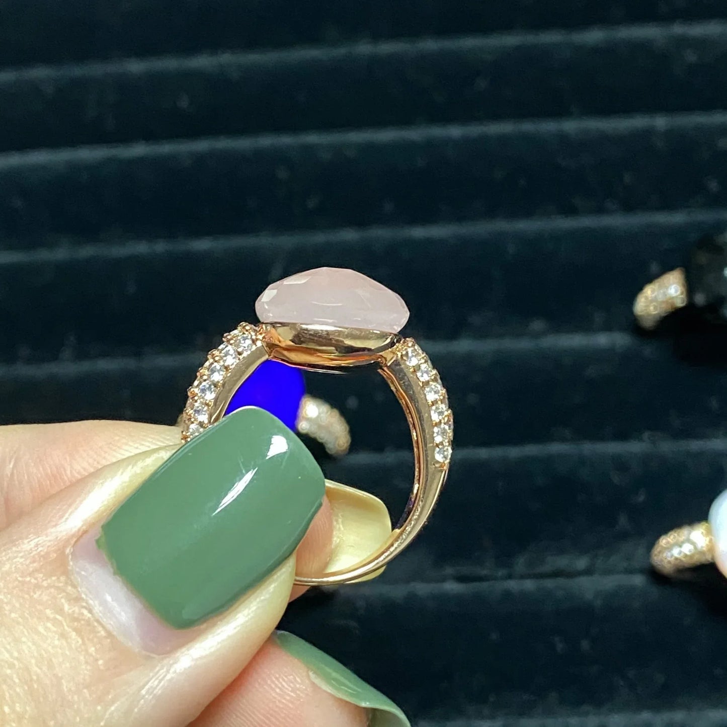 Original Design Pink Crystal Zircon Ring Candy Style Flat Ring for Women Wedding Party Fashion Jewelry Gift