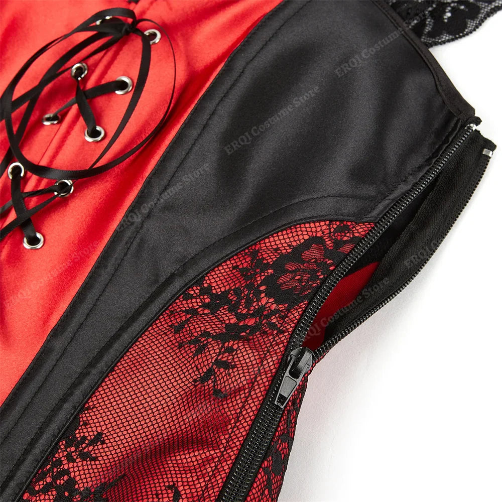 Overbust Corset Top with Straps Jacquard Corset Bustier Zipper Plus Size for Women Corset Dress with Skirt Black Red purple