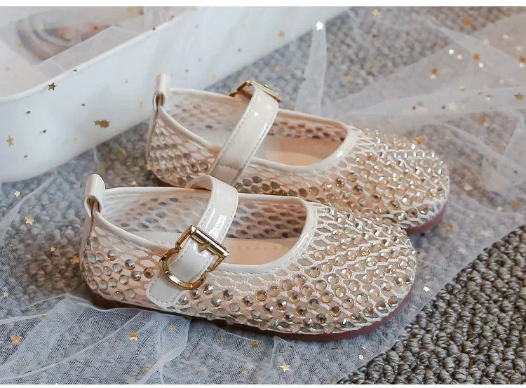 Girls Flat Shoes Sparkling Hollowed-Out Princess Shoes for Kids 2025 Summer New Sandals Mesh Hook&loop Toddlers Breathable Ins
