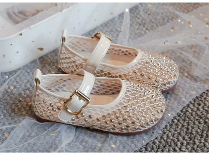 Girls Flat Shoes Sparkling Hollowed-Out Princess Shoes for Kids 2025 Summer New Sandals Mesh Hook&loop Toddlers Breathable Ins