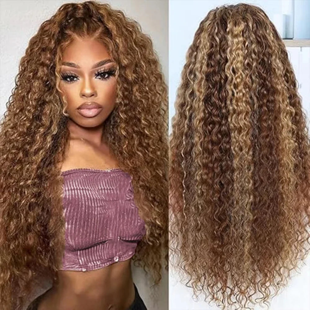 4/27 Curly Highlight Wig Human Hair Preplucked 360 Full Lace Front Wig HD Human Hair Ready to Wear Deep Wave Human Wig for Women