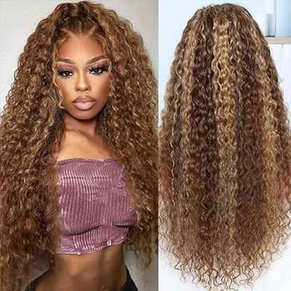 4/27 Curly Highlight Wig Human Hair Preplucked 360 Full Lace Front Wig HD Human Hair Ready to Wear Deep Wave Human Wig for Women